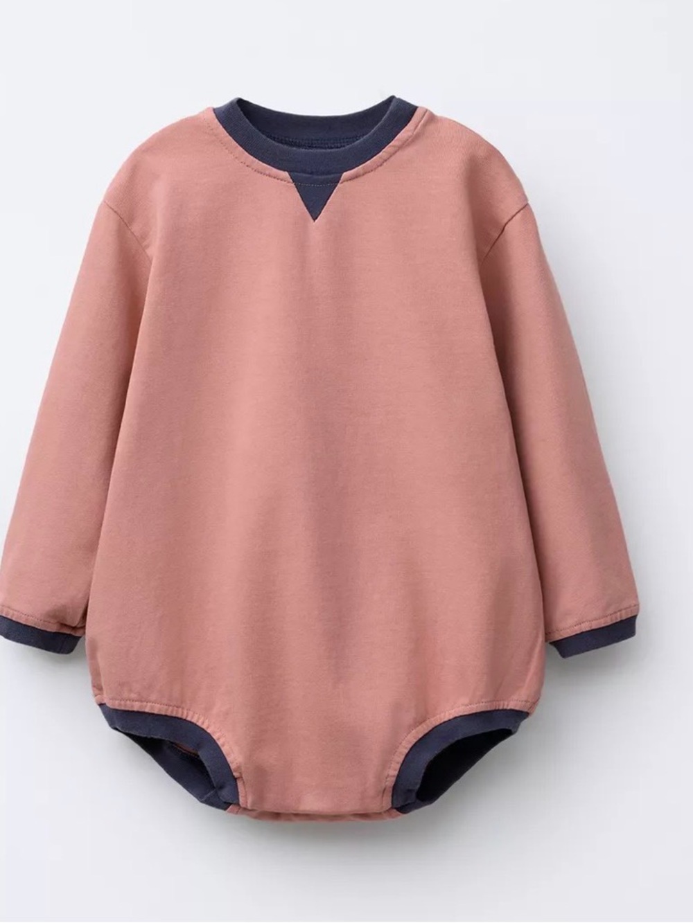 Zara Baby Romper in Dusty Rose with Navy Trim